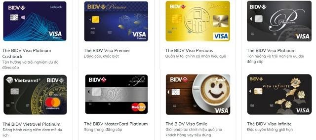 các loại thẻ tín dụng BIDV